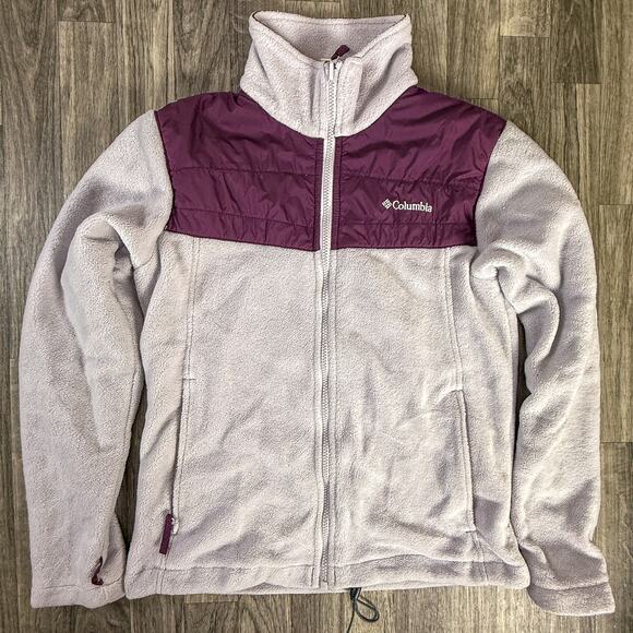 Columbia Women’s Interchange Fleece Jacket Light Gray & Purple Full Zip - Picture 1 of 5